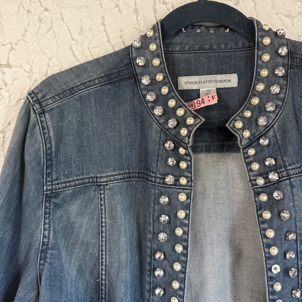 Chico's Blue Jean Jacket with Silver Studs - Picture 2 of 6